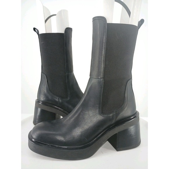Steve Madden Flynn Black Leather Platform Ankle Boots Size 41/10.5 New C116 - Picture 3 of 11